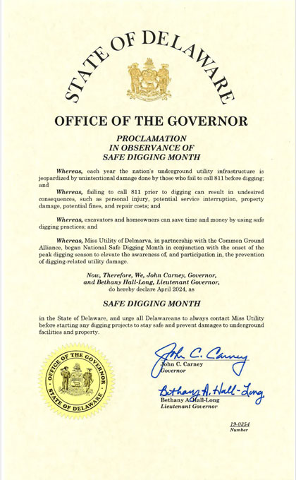 An image representing the Delaware Safe Digging Month Proclamation